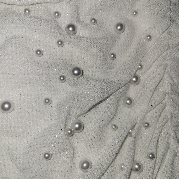 ☀️ SHEIN White Pearl Embellished Ruched Mini Skirt with Ruffle Hem - Large - Picture 5 of 5